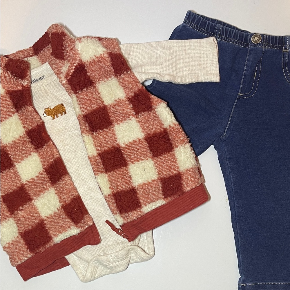 Little Me Red and White Plush Jacket